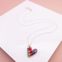 Multicoloured glass heart on silver necklace