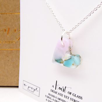 Pastel glass heart on silver necklace