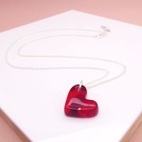 Deep Red glass heart on silver necklace
