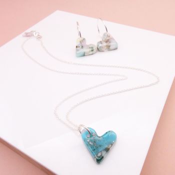 Turquoise glass heart on silver necklace