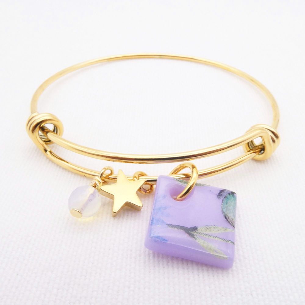 Lilac Glass Tile On a 14K Gold Plated Bangle