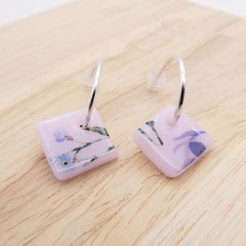 Pink glass tile hoop earrings