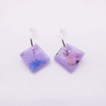 Lilac glass tile hoop earrings #1