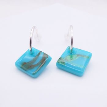Turquoise glass tile hoop earrings