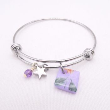 Lilac Glass Tile On a Silver Plated Bangle #2