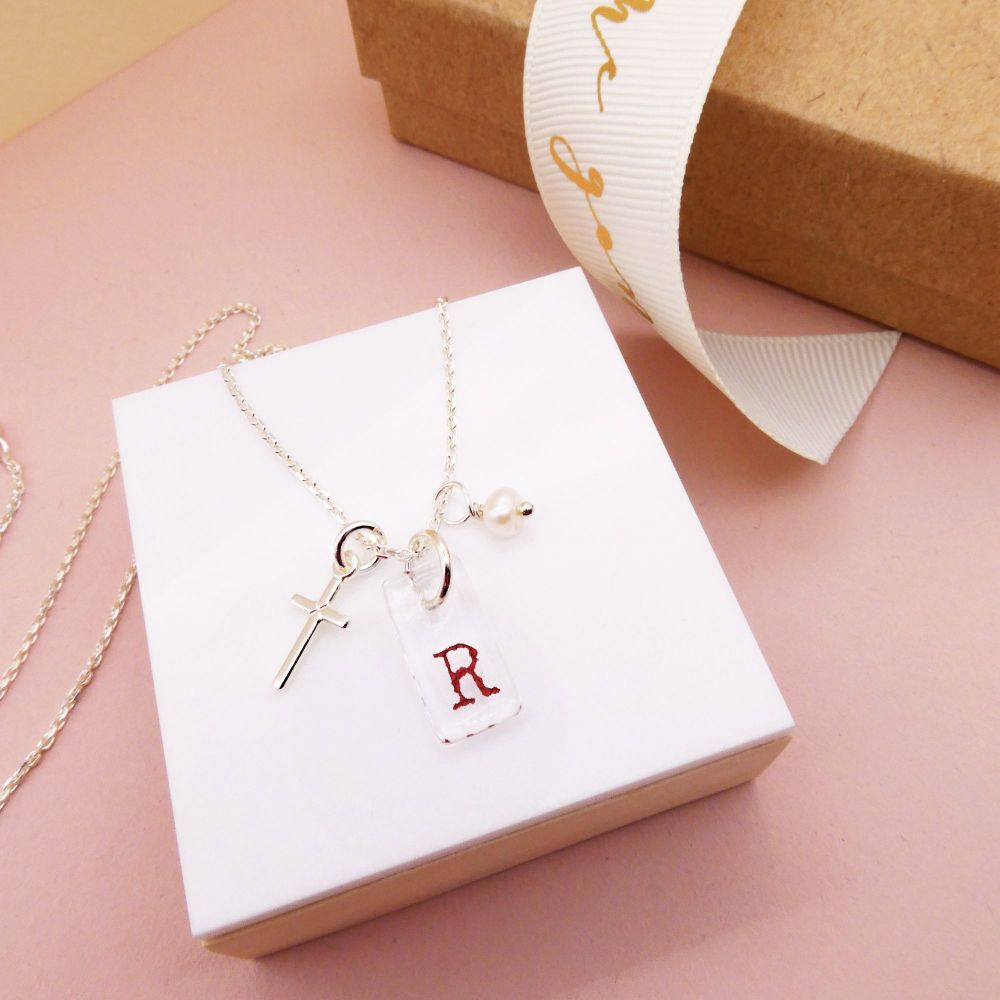 Glass Initial, Birthstone and Charm Necklace On Solid Sterling Silver
