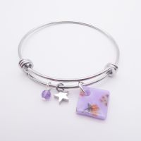 Lilac Glass Tile On a Silver Plated Bangle #1