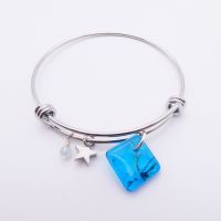 Blue Glass Tile On a Silver Plated Bangle 