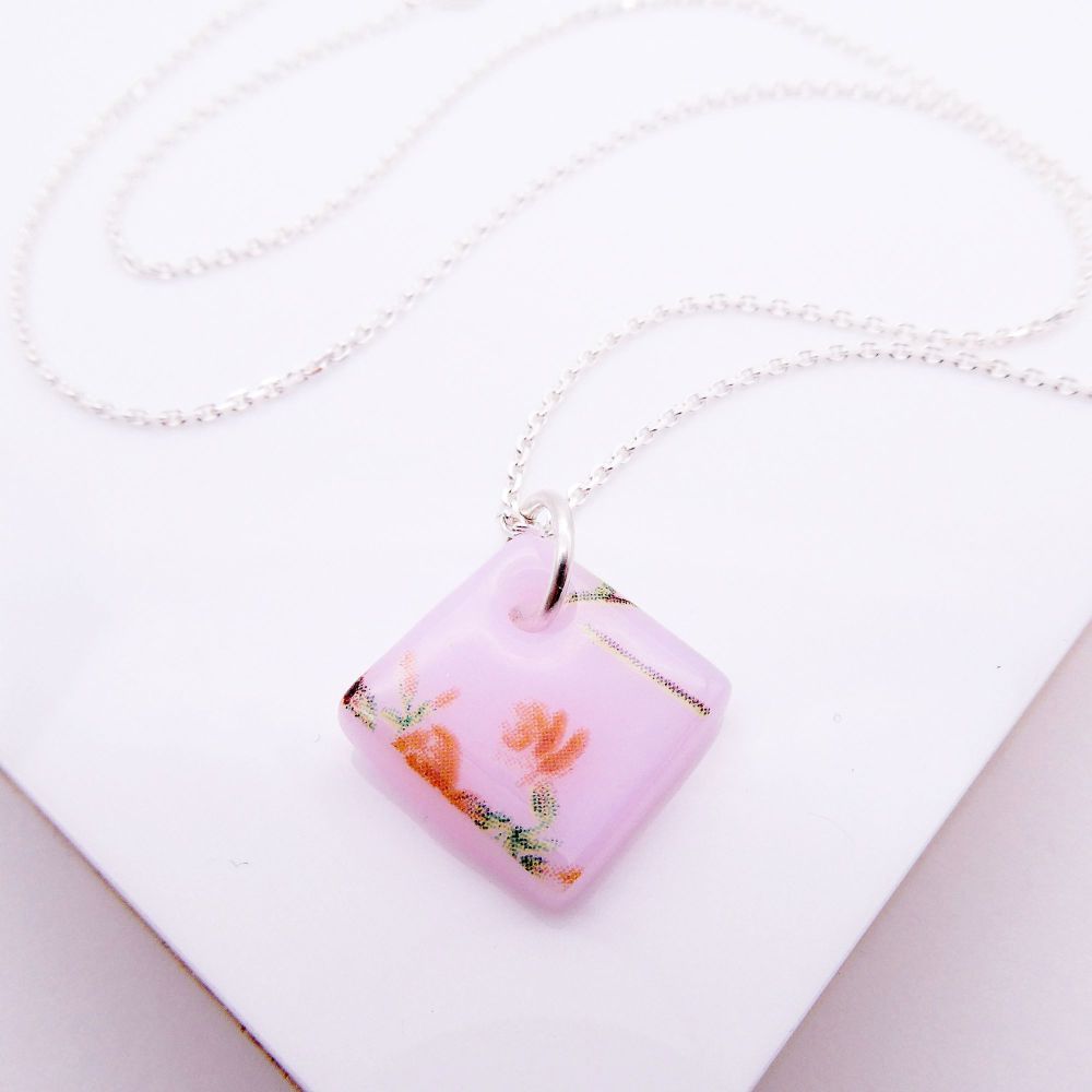 Pink Glass Tile Necklace