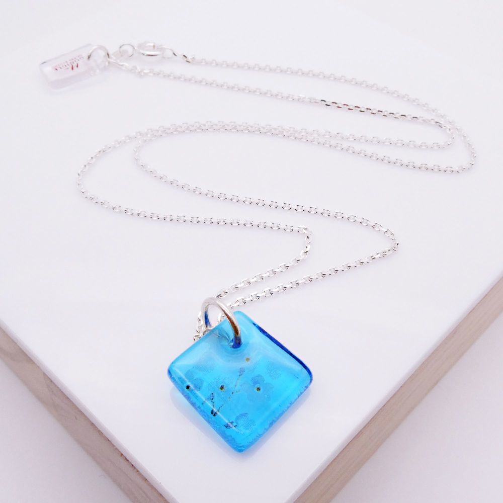 Transparent Blue Glass Tile Necklace