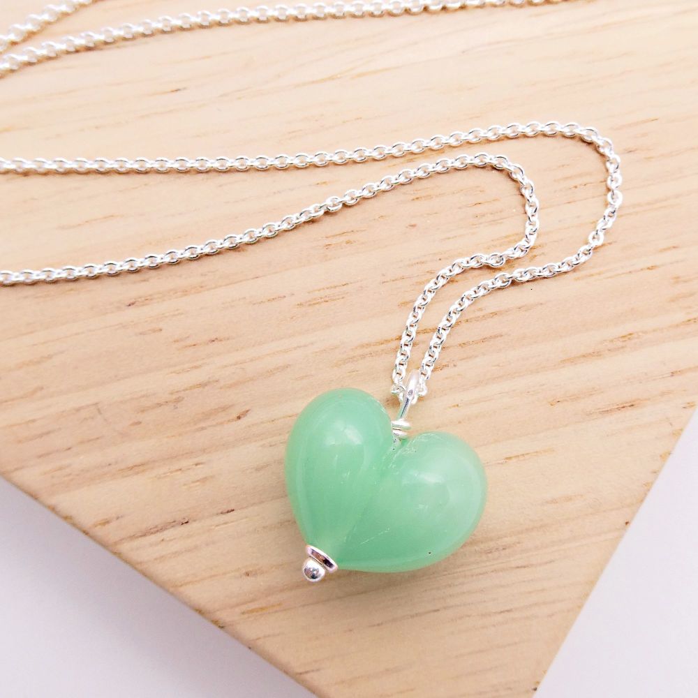 Mint Green Bauble Glass Heart Necklace