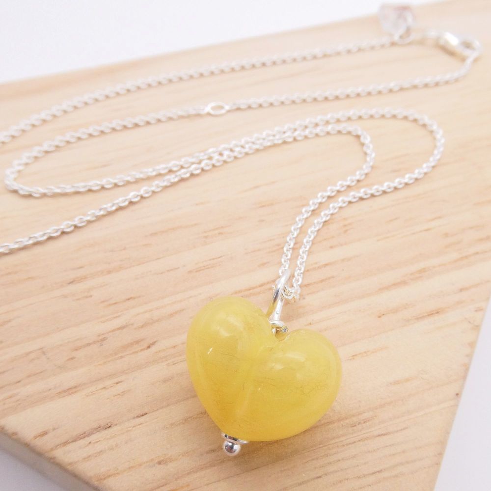NEW Pastel Yellow Green Bauble Glass Heart Necklace