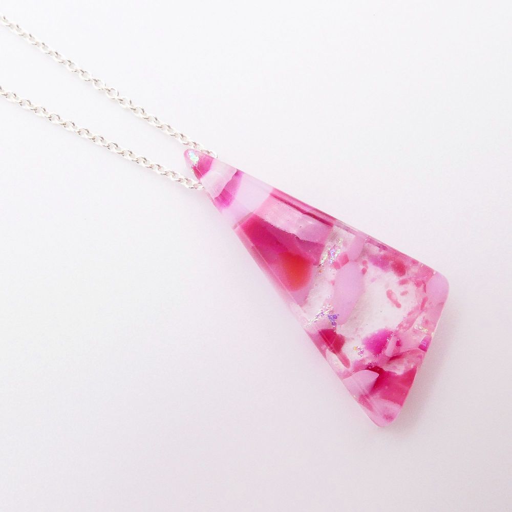 Pink Glass Geo necklace on silver  