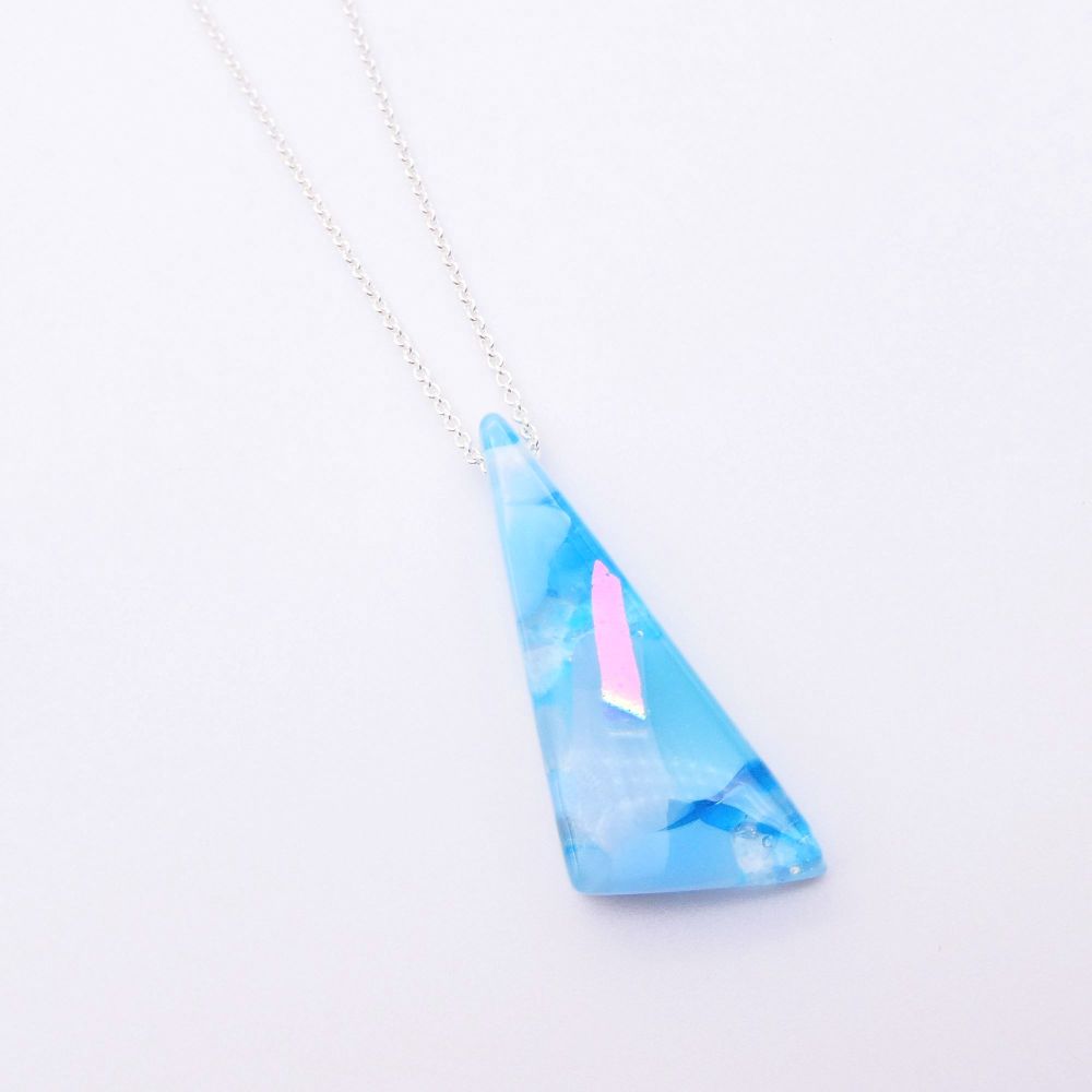 Blue and turquoise Glass Geo necklace on silver  