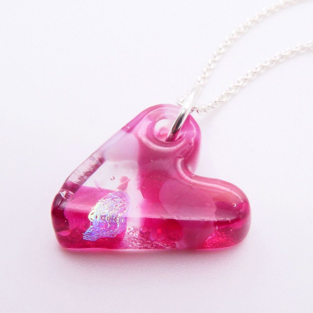 Pink glass heart on silver #1