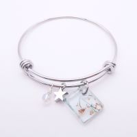 Transparent Floral Glass Tile  On a Silver Plated Bangle #1