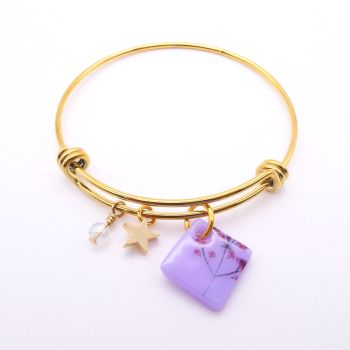 Lilac Glass Tile  On a 14K Gold Plated Bangle 