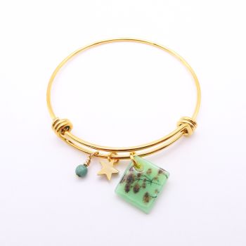 Mint Green Glass Tile  On a 14K Gold Plated Bangle 