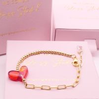 Orange and Red glass heart on a Gold filled Long link bracelet