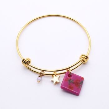 Rose Glass Tile  On a 14K Gold Plated Bangle #2
