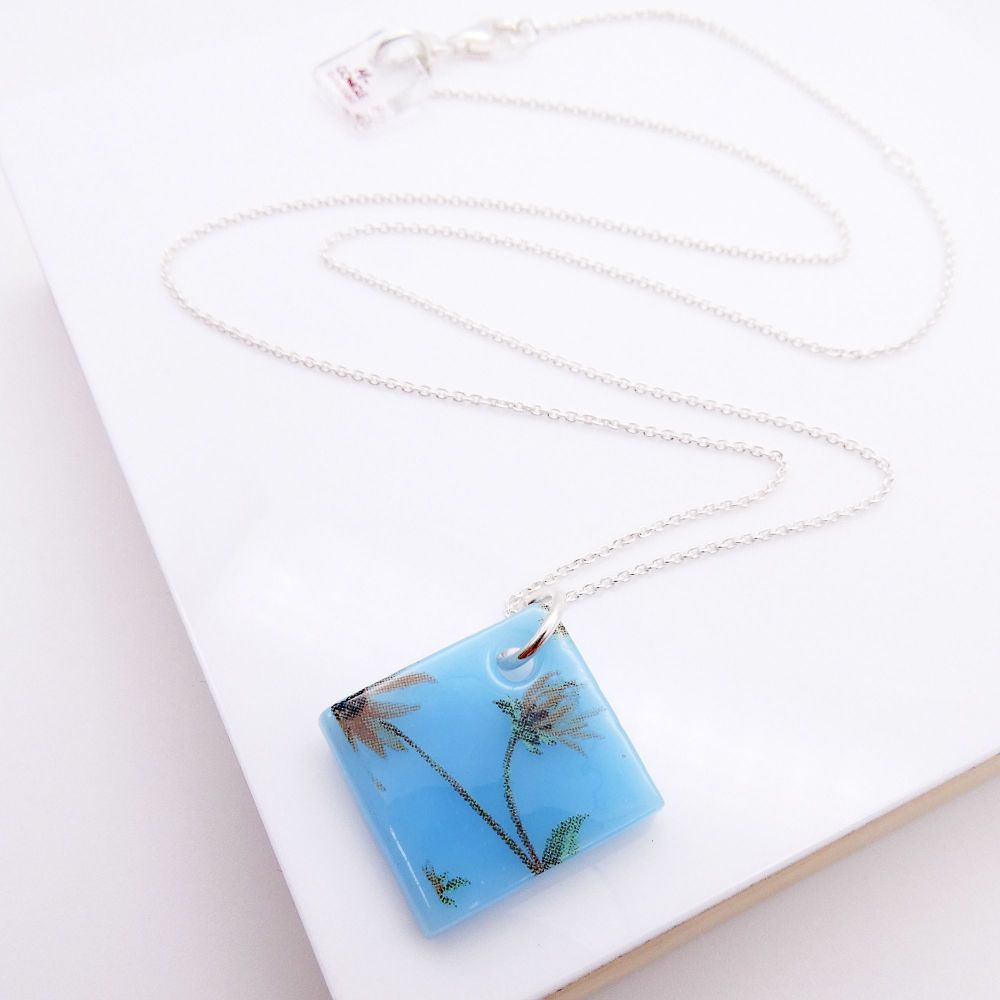 Light Blue Glass Tile Necklace