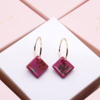 Rose Glass tiles on Gold filled hoop earrings