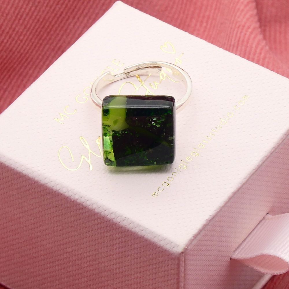 Green Fused Glass Ring