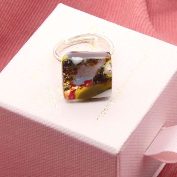 Multicoloured Fused Glass Ring #1