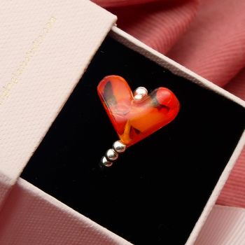 Simply Silver Ring with orange Glass Heart