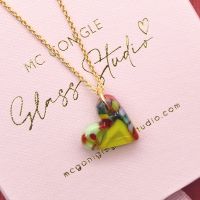 Multicoloured glass heart on a  gold filled necklace