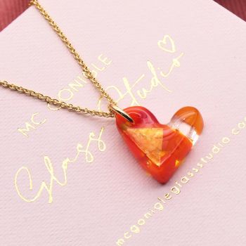 Orange glass heart on a  gold filled necklace