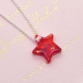Red and Orange Glass Star -Silver