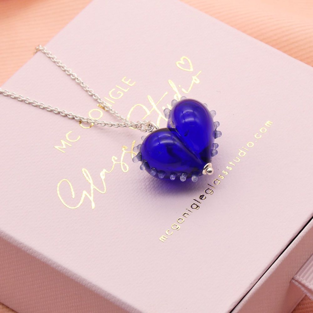 Blue dotty glass Heart Necklace