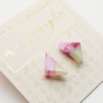 Pink and green geo studs