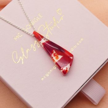Red Glass Geo necklace on silver