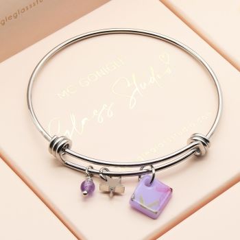 Lilac Glass Tile  On a Silver Plated Bangle