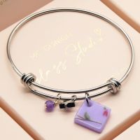 Lilac Glass Tile  On a Silver Plated Bangle #2