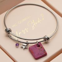Rose Glass Tile  On a Silver Plated Bangle