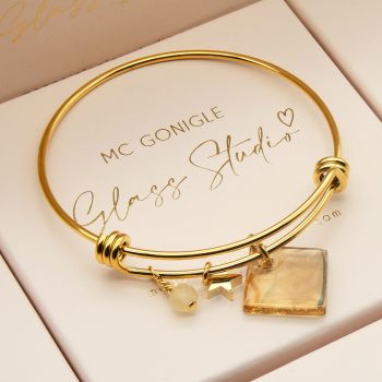 Amber Glass Tile  On a 14K Gold Plated Bangle