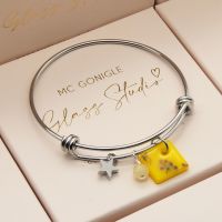 Yellow Tile  On a Silver Plated Bangle