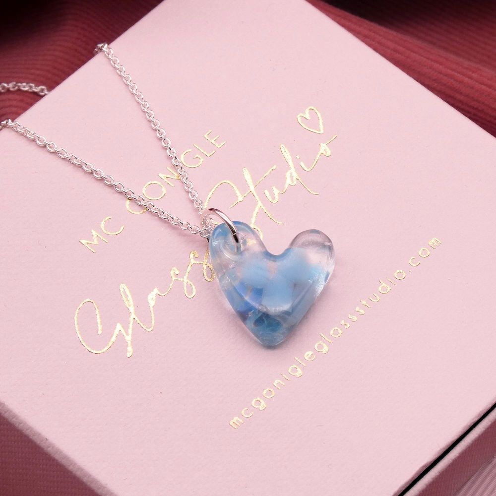 Azure #2 glass heart on silver