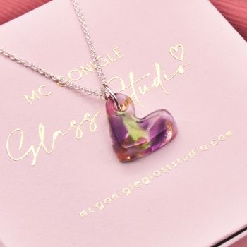 'Iris' glass heart on silver