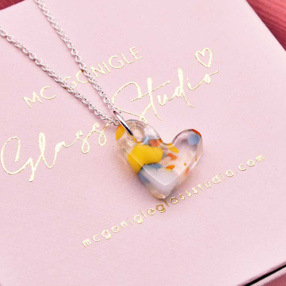 'Sherbert' glass heart on silver