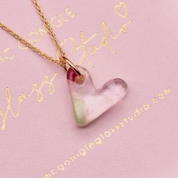 'Poppy' glass heart on a  gold filled necklace