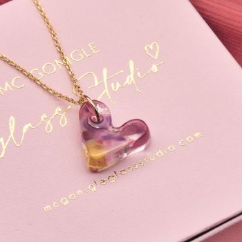 'Iris' glass heart on a  gold filled necklace