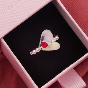 'Poppy' Glass Heart on a Simply Silver Ring