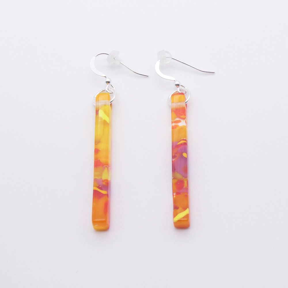 Orange, Yellow and pink Glass Pillar Earrings
