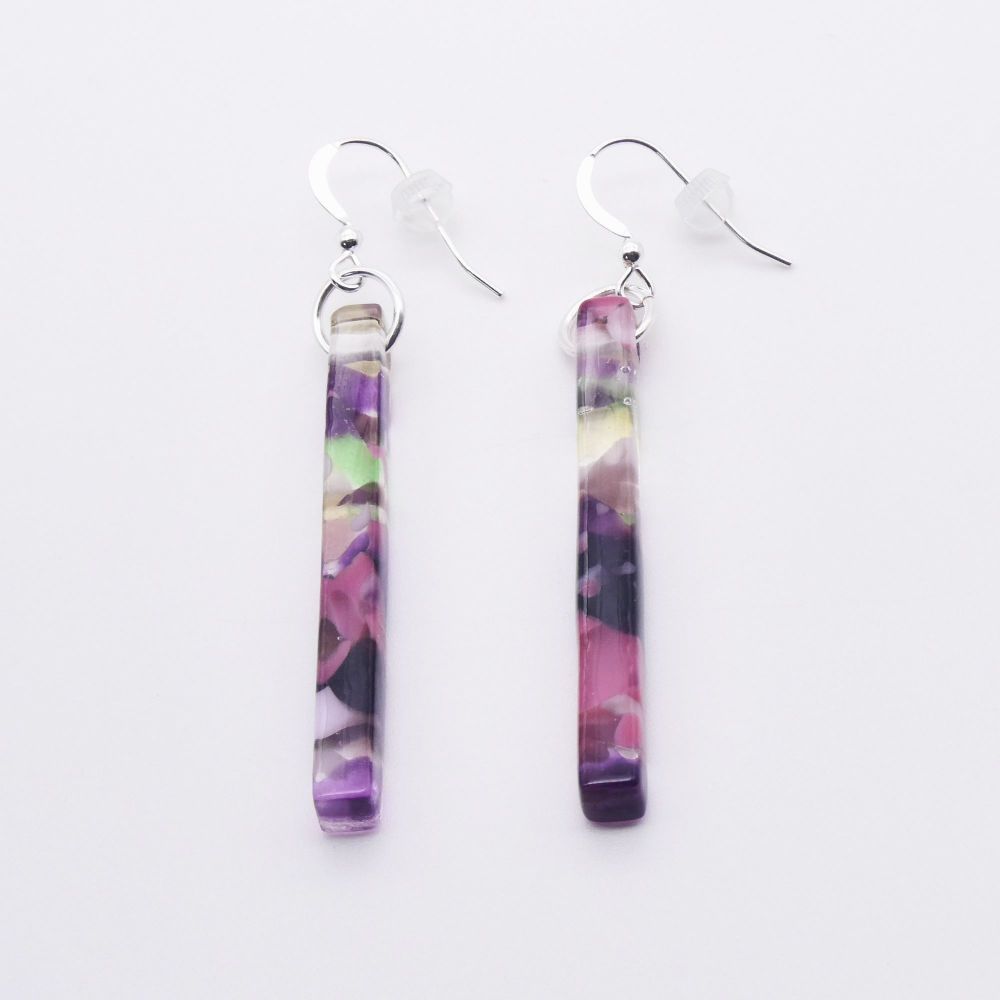 Purple Glass Pillar Earrings