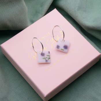 Glass Tile hoop earrings- choose your colour and metal