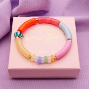 The Pastel Tube Bracelet with turquoise bead